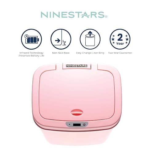 Ninestars DZT-12-5PK Bedroom or Bathroom Automatic Touchless Infrared Motion Sensor Trash Can, 3 Gal 12 L, ABS Plastic (Rectangular, Pink) Trashcan thumbnail 7