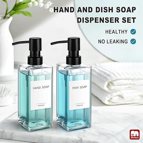 GMISUN Glass Soap Dispenser with Stainless Steel Pump, Clear Hand Soap Dispenser for Bathroom, 12 fl oz/350ml Hand and Dish Soap Dispensers Set for Kitchen, Refillable Liquid Soap and Lotion Bottle thumbnail 6