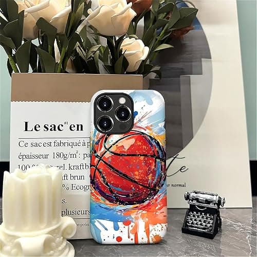 yicomon Compatible with iPhone 16 Pro Case, Colorful Basketball Sport Pattern Print Matte Phone Case Durable Fashion Funny Liquid Silicone Case Soft Anti-Scratch Shockproof Protective Cover thumbnail 5