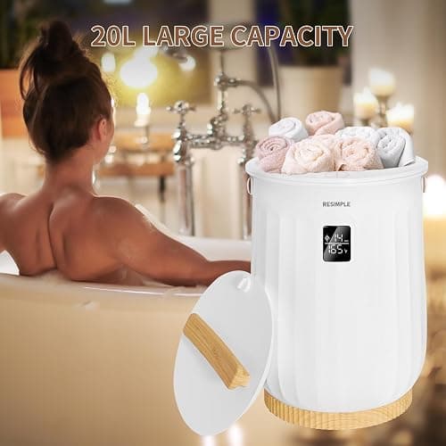 RESIMPLE Hot Towel Warmer for Bathroom Luxury Bucket Towel Heater, 20L Large Capacity Spa Blankets Warmers, Safety Lock Design, 5 Fragrance Discs, Auto Shut Off, Fit up to Two 40"X70" Oversized Towels thumbnail 5