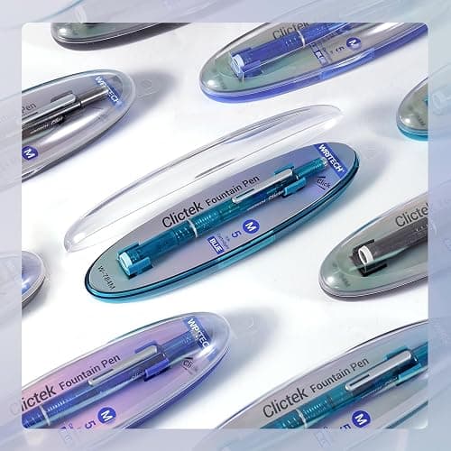WRITECH Clictek Fountain Pen Retractable: Medium Nib Blue Ink Transparent Barrel Includes 5 Refillable Ink Cartridges, Smooth Writing No Leaking thumbnail 6