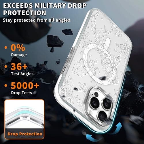 OKBUOK for iPhone 13/14 Case [Compatible with Magsafe],Girls Women Clear Magnetic Case Silicone Shockproof Protective Cover with Pattern White Ocean Whale Shark thumbnail 5