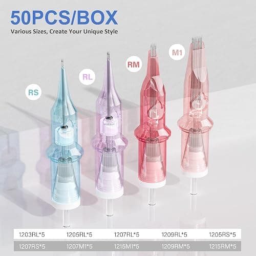 Neebol 50Pcs Tattoo Cartridge Needles Assorted Mixed Sizes - #12(3/5/7/9RL、5/7RS、7/9/15RM、15M1) - Professional Tattoo Needles Cartridges for Lining & Shading Disposable Membrane for Tattoo Pen thumbnail 2