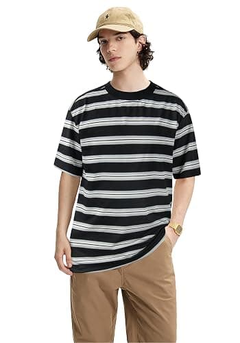 Derminpro Men's Stripe Polo Shirts Short Sleeve Loose Fit Collared T-Shirts thumbnail 2