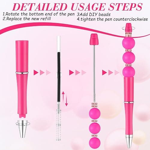 Qilery 60 Pcs Beadable Pens Bulk Bead Beaded Ballpoint Pen DIY Black Ink Gifts for Christmas Decoration Kids Girls Graduation Gift Office School Romantic Gift Supplies(Rose Red) thumbnail 4