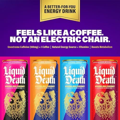 Liquid Death Sparkling Energy - Tropical Terror (Piña Colada Flavor), Sugar-Free Energy Drink, Unextreme Caffeine 100mg, Essential Vitamins, 12 Fl Oz (Pack of 12) thumbnail 4