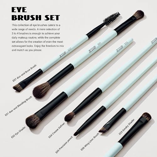 Jessup Makeup Brushes Set 10pcs, Double Sided Foundation Contour Blush Highlight Blending Eyebrow Brush Eyeshadow Eyeliner Concealer Brush, Bright Cyan Cruelty Free Cosmetic Tools T500 - 10pcs-T500 thumbnail 5
