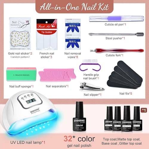 JODSONE Gel Nail Polish Kit with U V Light 32 Color Soak Off Base&Top Glitter Coat Gel Polish for DIY Manicure Lovers thumbnail 3