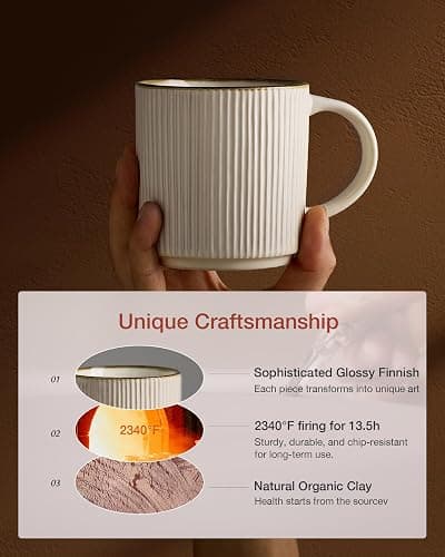 famiware Coffee Mug Set for 6, Star 12 oz Catering Mugs Cup Set with Handle for Coffee, Tea, Cocoa, Milk - Ceramic Stoneware Drinkware Set, White thumbnail 7