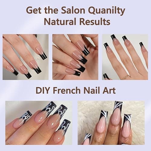 Misssix Black French Gel Nail Tips, 240Pcs French Tip Press on Nails Long Square, No Need to File 3 in 1 Tips Pre-lasting, Fake Nails for Nail Art DIY 15 Sizes thumbnail 4