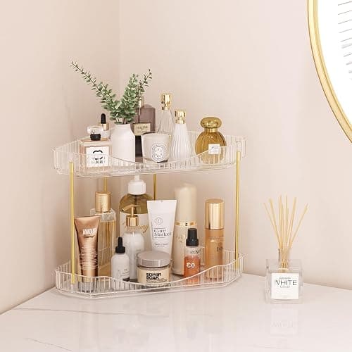 Lifewit Make Up Organizer, 2 Stufen Schminktisch Organizer, Stabil Eck-Mehrzweck-Regal für Parfüm/Hautpflegemittel/Duschgel im Badezimmer,Küche,Schlafzimmer, Transparente thumbnail 2