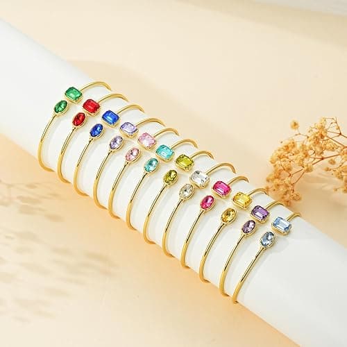 Diorra Birthday Gifts for Women, Birthstone Bangle Bracelets for Women | 14K Gold Plated Cuff Bangle Bracelet Non Tarnish Waterproof Jewelry Gifts thumbnail 2