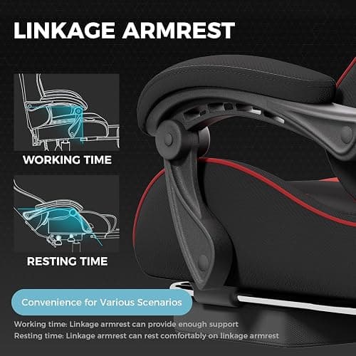 GTPLAYER Gaming Chair, Computer Chair with Footrest and Lumbar Support, Height Adjustable Game Chair with 360°-Swivel Seat and Headrest and for Office or Gaming (RED, Fabric) thumbnail 5