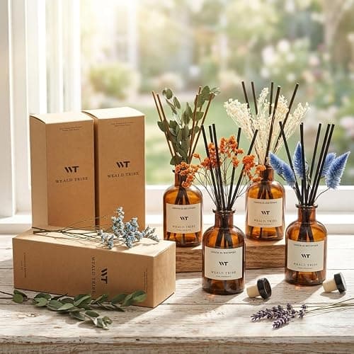 WEALD TRIBE Flower Reed Diffuser Set Eucalyptus & Lavender Scent for Room Bathroom Accessories Shelf Decor & Air Fresheners, Sticks Defusers with 4.0 fl oz Essential Oils, Home Fragrance Office Gift thumbnail 4