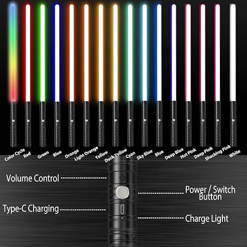 Oueyes Lightsabers Metal Hilt Light Sabers RGB 16 Colors 2 in 1 Dueling Type-C Rechargeable Sword for Adult Kids Halloween Thanksgiving Christmas New Year Cosplay Gift Toys (Black) thumbnail 4