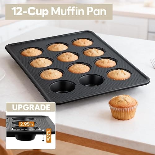 10-Piece Nonstick Bakeware Set, 0.8MM Thick Carbon Steel Baking Pan Set for Oven with Cookie Sheet, Muffin Pan, Pizza Pan, Loaf Pan and Cooling Rack, Stackable Kitchen Baking Set, PFOA/PTFE Free thumbnail 8