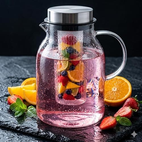 Infusion Pro Glass Fruit Infuser Water Pitcher, 2 Qt | Heat Resistant for Hot/Cold Use, Iced Tea Pitcher, Tranquil Collection thumbnail 2