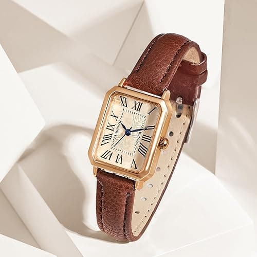 BESTKANG Leather Strap Watches for Women Elegant Dainty Ladies Watch Vintage Rectangle Women Quartz Wrist Watch thumbnail 4