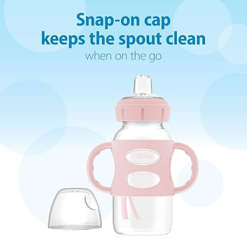 Dr. Brown's Milestones Wide-Neck Sippy Spout Bottle with 100% Silicone Handles, Easy-Grip Handles with Soft Sippy Spout, 9oz/270mL, Light-Pink & Ecru, 2-Pack, 6m+ thumbnail 6