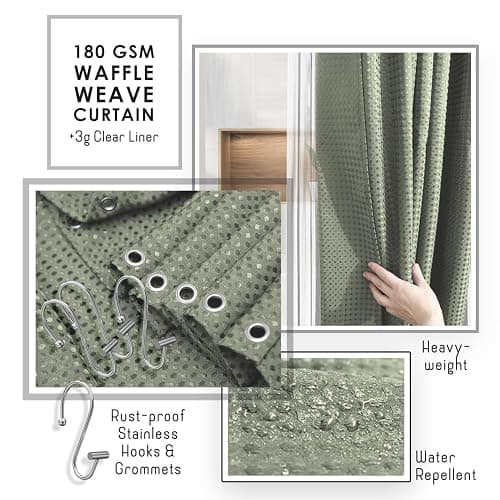 Clara Clark Bathroom Accessories Set - Bathroom Set, Bathroom Sets with Shower Curtain and Rugs, Shower Curtain Set with Trah Can - Ombre Sage Green - 22PC thumbnail 5