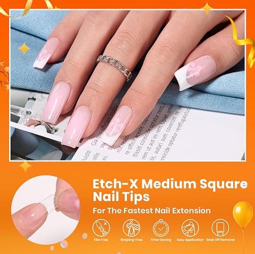 Beetles Gel Nail Tips Etch-X, Square Medium, 288Pcs 12 Sizes, Pre-Etched Half Matte Soft Acrylic False Nail Tips Full Cover Easy DIY Fake Press On Fall Nail Extension Salon Gift for Women thumbnail 4
