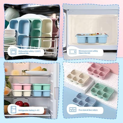 Bento Box Adult Lunch Box - 4 Pack, 5 - Compartment Meal Prep Container for Kids, Reusable Food Storage Snack Containers - Stackable for School, Work, and Travel (Wheat(Green/Blue/Pink/Beige)) thumbnail 6