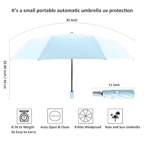 BAODINI Small UV Protection Travel Umbrella Compact for Rain and Sun UPF 50+ Windproof Portable 42 inch Umbrella for Women and Men thumbnail 6