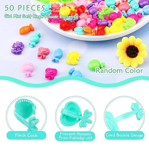 WILLBOND 50 Pcs Girls Hair Barrettes 1'' Mini Self Hinge Plastic Clips for Toddler Baby Kids Flower Bow Hair Colorful 80s 90s Cute Design Hairpins in Candy Heart Star Shape Accessory(Novel Style) thumbnail 2