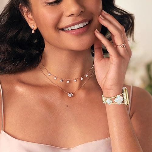 MOINSPIRE Gold Bling Diamond Clover Bands Women Compatible with Apple Watch 40mm 38mm 41mm 42mm(S10) Lucky Cute Sparkle Dressy Bracelet Metal Strap for iWatch Series SE/10/9/8/7/6/5/4/3/2/1 thumbnail 5