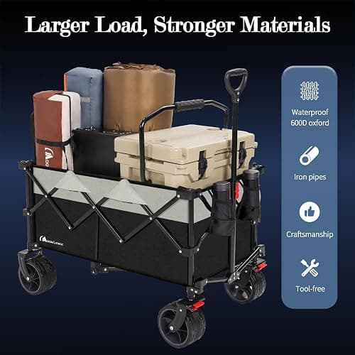 MOON LENCE Collapsible Foldable Wagon Cart, 220L Large Weight Capacity Folding Utility Wagon with All-Terrain Big Wheels, Utility Cart Wagon for Garden, Grocery, Shopping, Camping, Beach, Picnics thumbnail 3