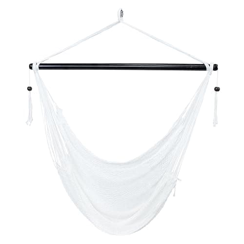 Sunnydaze Outdoor Hammock Chair Swing for Reading - Hanging Hammock Swing for Indoor or Patio - 300lb Capacity - Caribbean XL - White - Image 1
