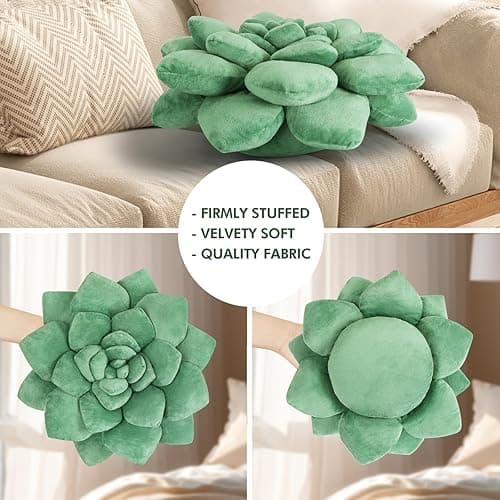 OtGalk 3D Greenery-Inspired Shaped Pillow - 17.8'' Flower Pillow, Plant Cushion for Bedroom, Home Decor - Soft Plush Decorative Throw Pillow, Unique Green Plant-Shaped Design thumbnail 6