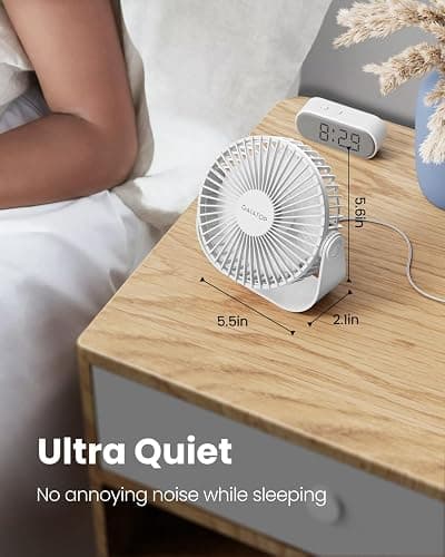 Gaiatop USB Desk Fan, 3 Speeds Strong Airflow, 5.5 Inch Portable 90° Rotate Quiet Cooling, Small Personal Table Fans for Bedroom Home Office Travel White thumbnail 3