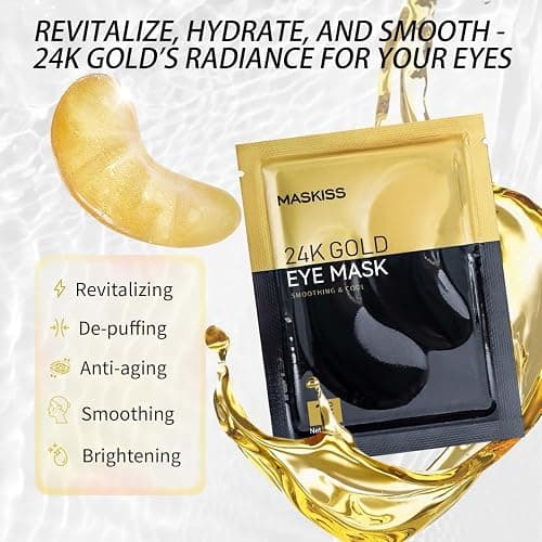 Maskiss 24k Gold Under Eye Patches (50 Pairs), eye mask, Collagen Skin Care Products, Eye Patches for Puffy Eyes, eye masks for dark circles and puffiness thumbnail 7