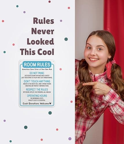 Funny Room Rules Sign - Cute Blue Room Decor for Teen Girls Bedroom, Preppy Aesthetic Room Decorations, Cute Teenage Door Sign & Fun Gifts for Birthday and Holidays Baby Blue Room Decor for Girls thumbnail 3