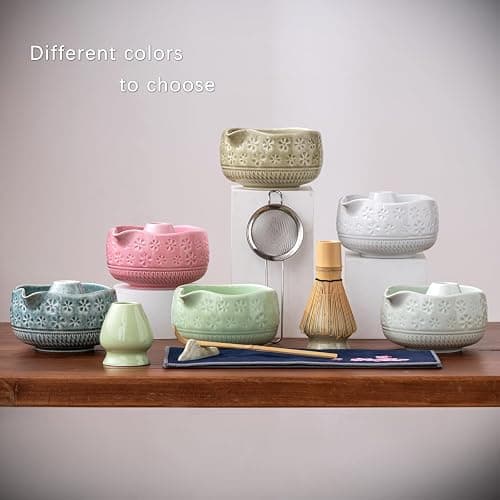 Buucup Matcha Whisk Set, Ceramic Matcha Kit Set Includes Matcha Bowl, Matcha Whisk and Holder, Bamboo Scoop, Scoop Rest, Sifter and Tea Towel - 7 Pcs Matcha Kit for Matcha Lovers (Mottled Green) thumbnail 8