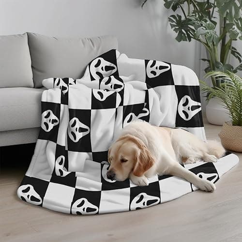 YWZDS Spooky Face Throw Blanket, Black and White Checkered Pattern, Halloween Ghost Blankets Fuzzy Gifts for Sofa Couch Bedroom (60 * 80 inch) thumbnail 7