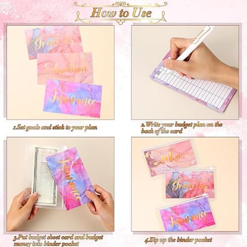 24 Pieces Budget Sheets Expense Tracker Sheets Budget Cash Envelopes A6 Pockets Binder Zipper Folders Money Organizer System (Watercolor Style) thumbnail 4