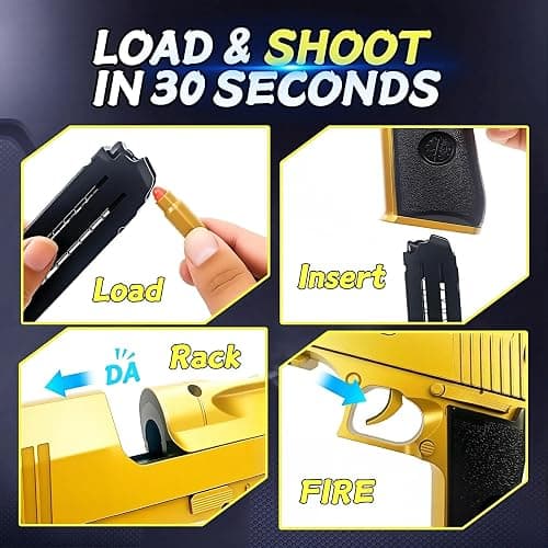 Shell Eject Tactical Gold Toy Gun 50 Foam Bullets Goggles Kids Adults | 40 shelles, 50 foam bullets & goggles. 32ft range. Great Christmas/birthday gift for boys/teens, outdoor backyard battles. thumbnail 3