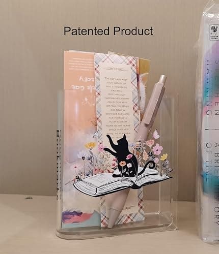 Bookmarks Holders Bookshelf Bookcase Decor, Home Office Desk Organizer, Book Marks Pen Pencil Holder, Friends Book Lover Gifts (Cat) thumbnail 5