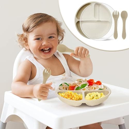 Meanplan 6 Pack Suction Plates for Toddlers with Lids Silicone Baby Plates set Food Grade Silicone Divided Design Microwave and Dishwasher Safe Assorted Colors(Cute Colors) thumbnail 6