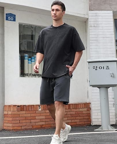 Men's Cotton T-Shirts Oversized Unisex Short Sleeves Casual Loose Wash Solid Basic Tee Tops thumbnail 3