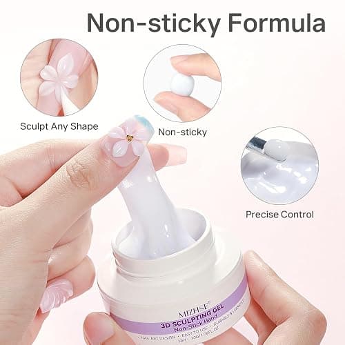 MIZHSE White 3D Gel Nail Art 30g Sculpting Gel Non-Sticky Molding Gels for Nails Solid U V LED Soak Off Gels Polish with Nail Art Pen Rub Chrome Powder Nail Design Home Manicure thumbnail 5