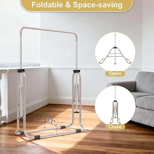 SHIWEI Gymnastics Bar for Kids, Gymnastic Kip Bar 5-Height Adjustable Home | Foldable, Indoor Outdoor Use, 140lb Capacity, for Ages 3-8, with Gymnastics Rings, Anti-Slip & Space-Saving Design thumbnail 4