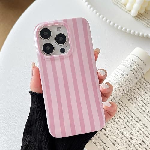 ZTOFERA Cute Vertical Striped Case for iPhone 16 Pro,Pink | Raised Edge Protection/Soft Anti-Scratch Back/Slim and Glossy/Fashion Simple Pattern Phone Cover for Women Girls thumbnail 2