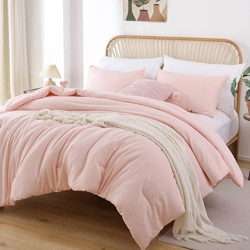 ROSGONIA Comforter Full Size for Girls Boys Teens Blush, 3pcs(1 Boho Pink Comforter & 2 Pillowcases) Lightweight Dorm Bedding Soft All Season Bed Set thumbnail 3