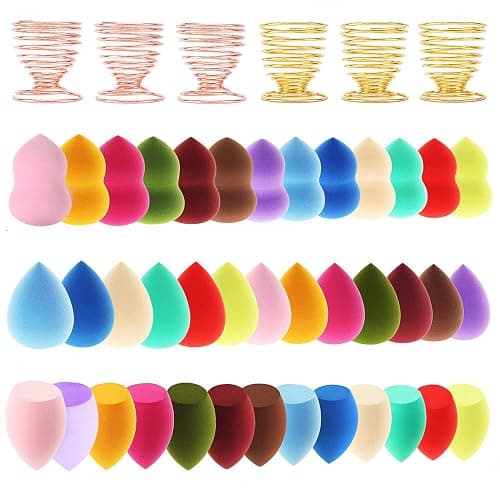 Abgream 45pcs Makeup Sponge Blender Set - 39 Pcs Latex-Free Vegan Sponges with 6 Pcs Makeup Blender Holder, Beauty Cosmetic Foundation Blending Powder Puff for Liquid Powers BB Cream (Style 2) - Image 1