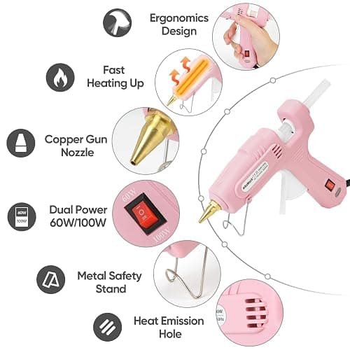 ROMECH Full Size Hot Glue Gun with 60/100W Dual Power and 21 Hot Glue Sticks (7/16"), Fast Preheating Heavy Duty Industrial Gluegun with Storage Case for Crafting, DIY and Repairs (Pink) thumbnail 3