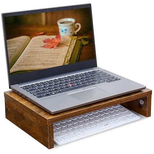 TEAMIX 14.2 inch Monitor Stand Riser, Rustic Brown Wood Monitor Riser with Storage for Desk Small Monitor Stand TV/Screen/PC/Laptop Riser Computer Stand Desktop Shelf (Brown-14.2 inch) thumbnail 4