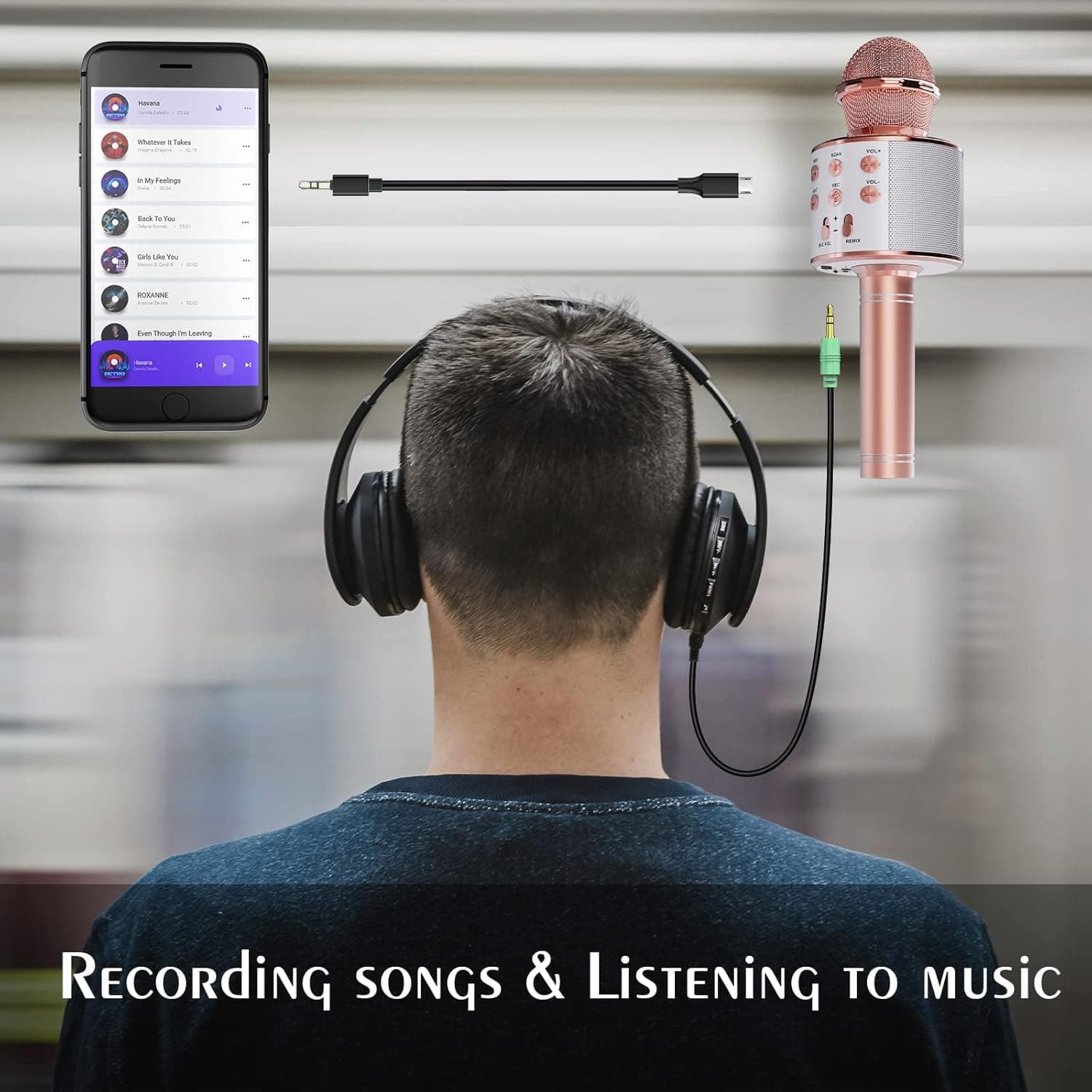 Wireless Bluetooth Karaoke Microphone for Kids, 5-in-1 Portable Handheld Karaoke Mic Speaker Player Recorder with Adjustable Remix FM Radio for Kids Girls Boys (with 32G TF Card,Rose Gold) thumbnail 8